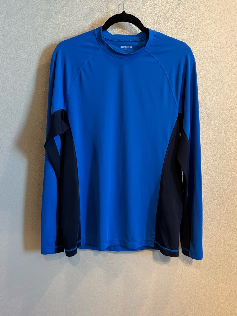 Lands' End Men's Long-Sleeve Performance Shirt - Bright Blue with Navy Panels